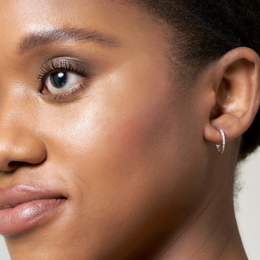 Sterling Silver Oval Pavé Diamond Earrings