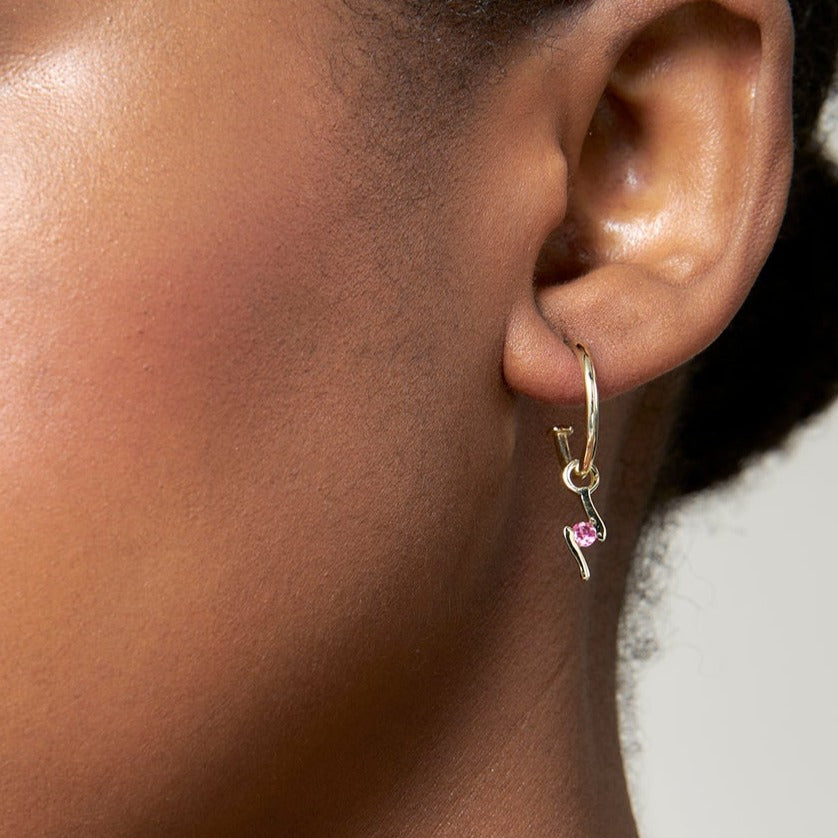 9ct Gold Pink Tourmaline Hoop Earrings