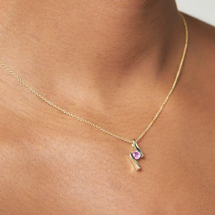 9ct Gold Pink Tourmaline Pendant & Chain