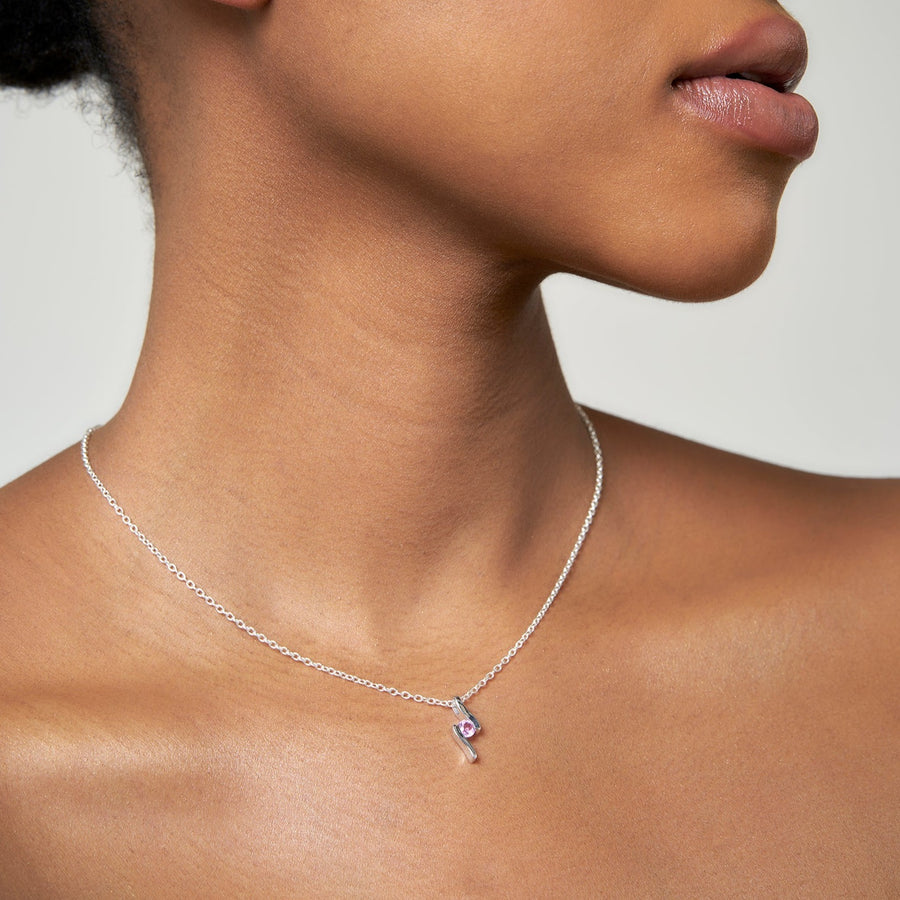 Sterling Silver Pink Tourmaline Pendant & Chain