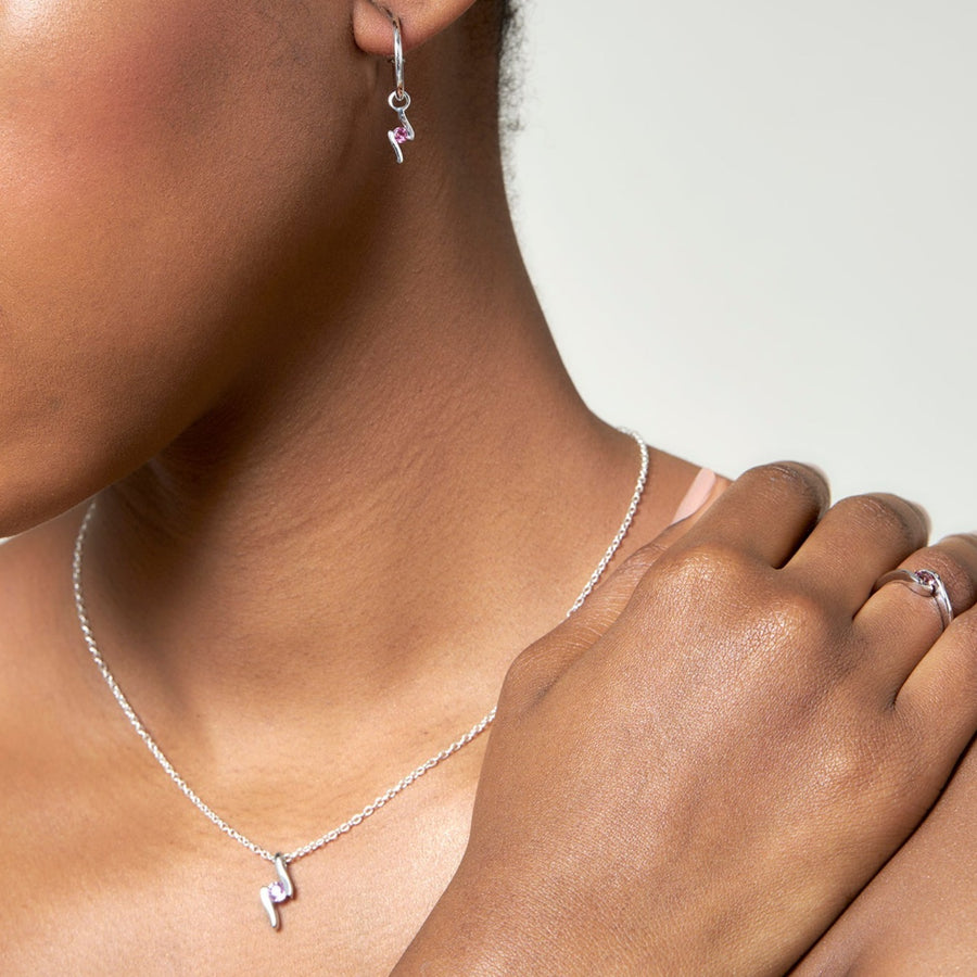 Sterling Silver Pink Tourmaline Hoop Earrings
