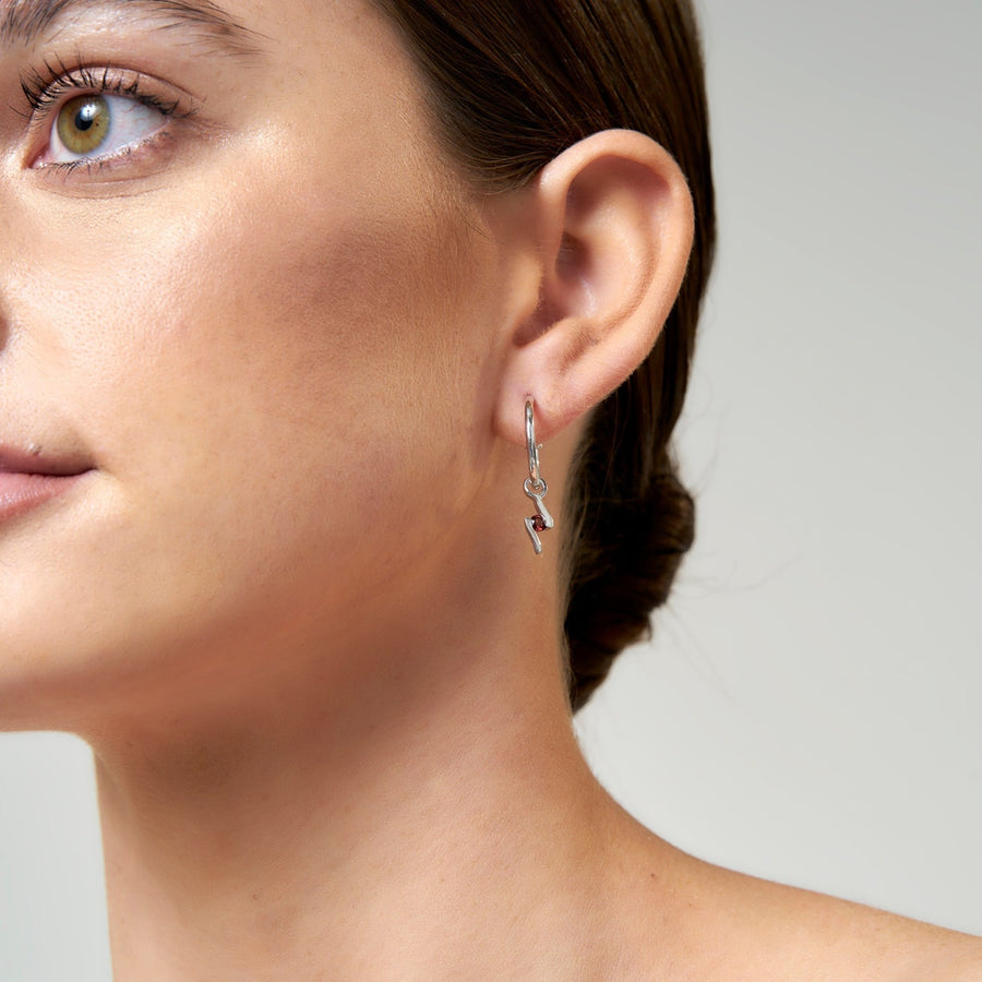 Sterling Silver Red Garnet Hoop Earrings