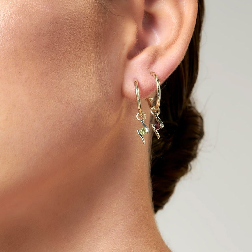 9ct Gold Red Garnet Hoop Earrings