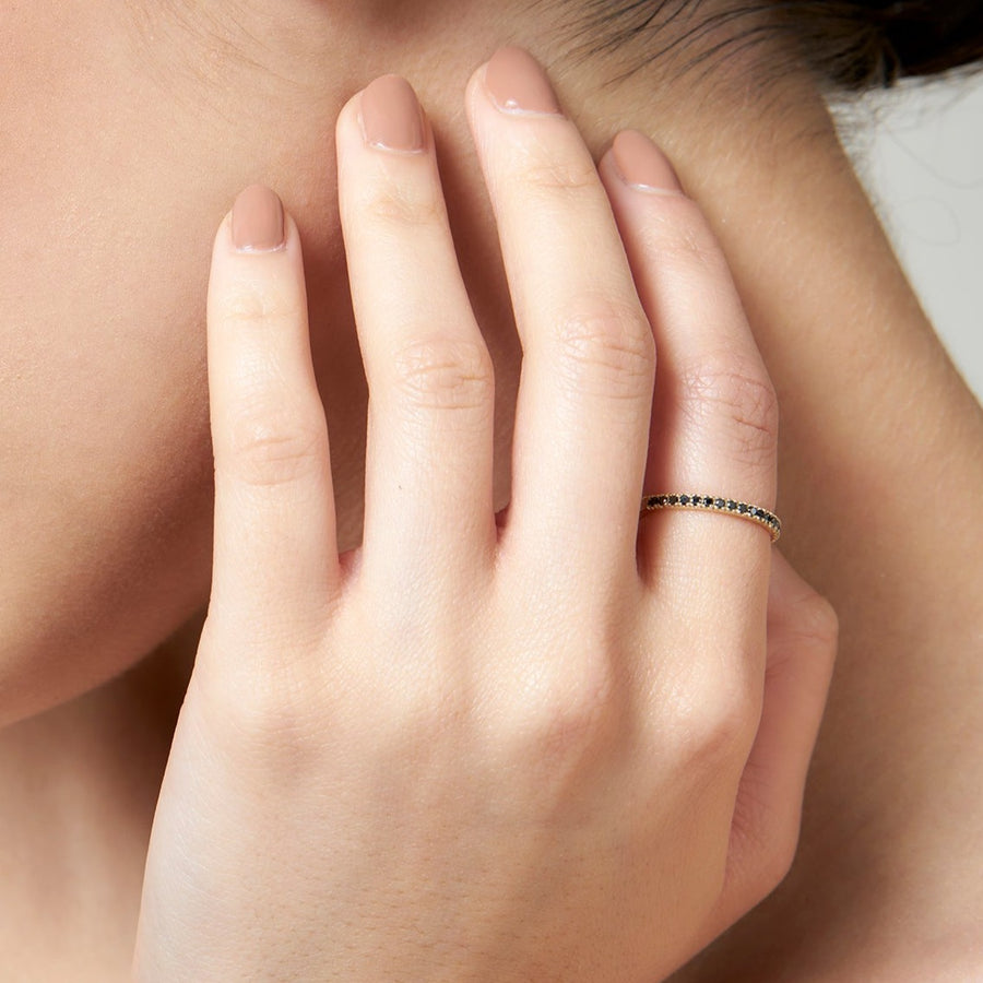 9ct Gold Black Diamond Half Eternity Ring