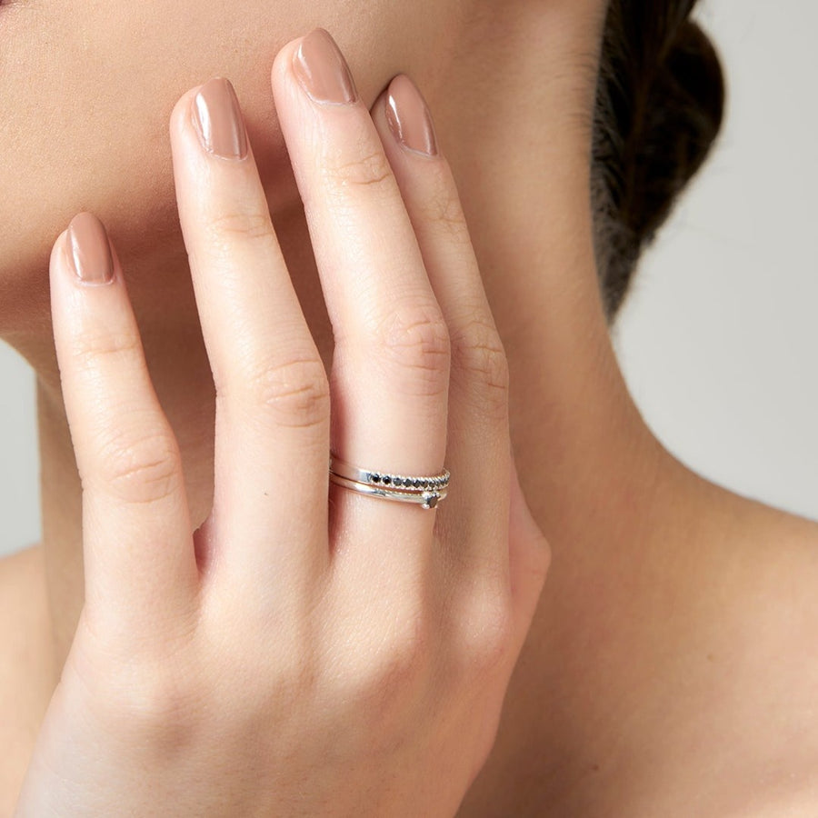 Sterling Silver Black Diamond Dainty Solitaire Ring