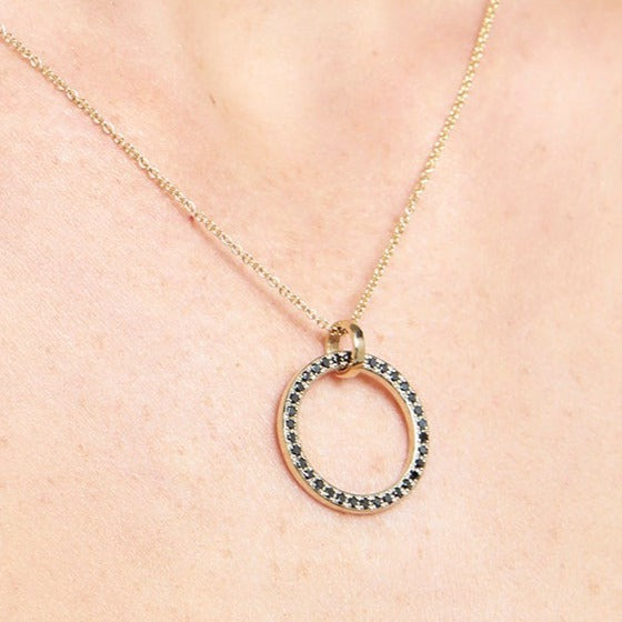 9ct Gold Pavé Black Diamond Circle Pendant