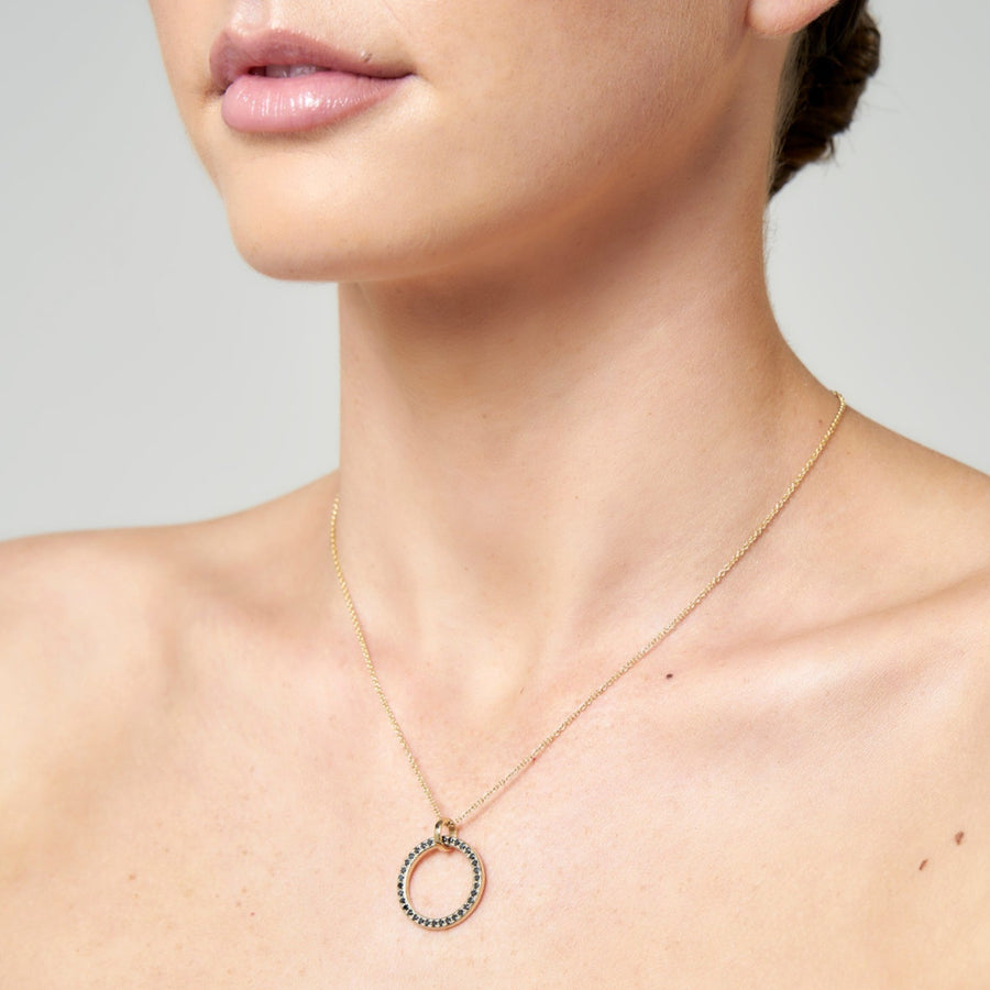 9ct Gold Pavé Black Diamond Circle Pendant