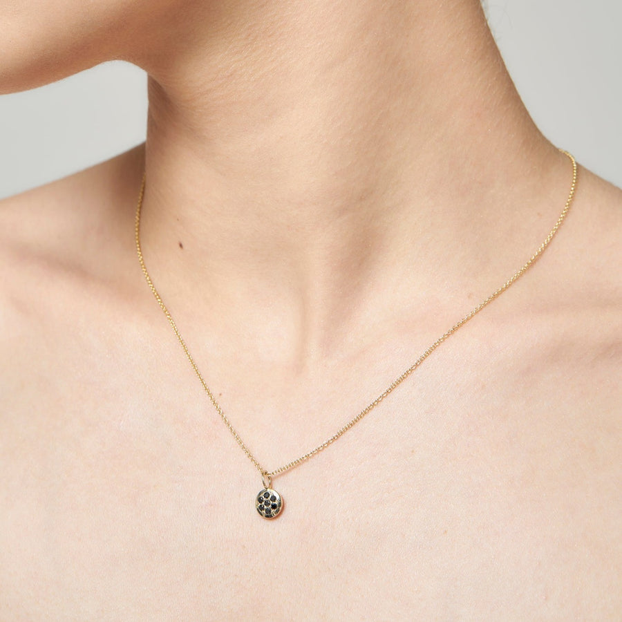 9ct Gold Pavé Black Diamond Round Pendant & Chain