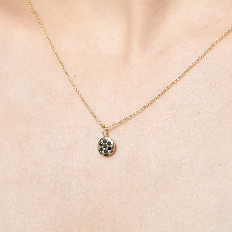 9ct Gold Pavé Black Diamond Round Pendant