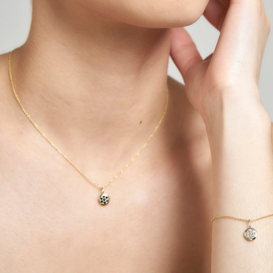 9ct Gold Pavé Black Diamond Round Pendant & Chain