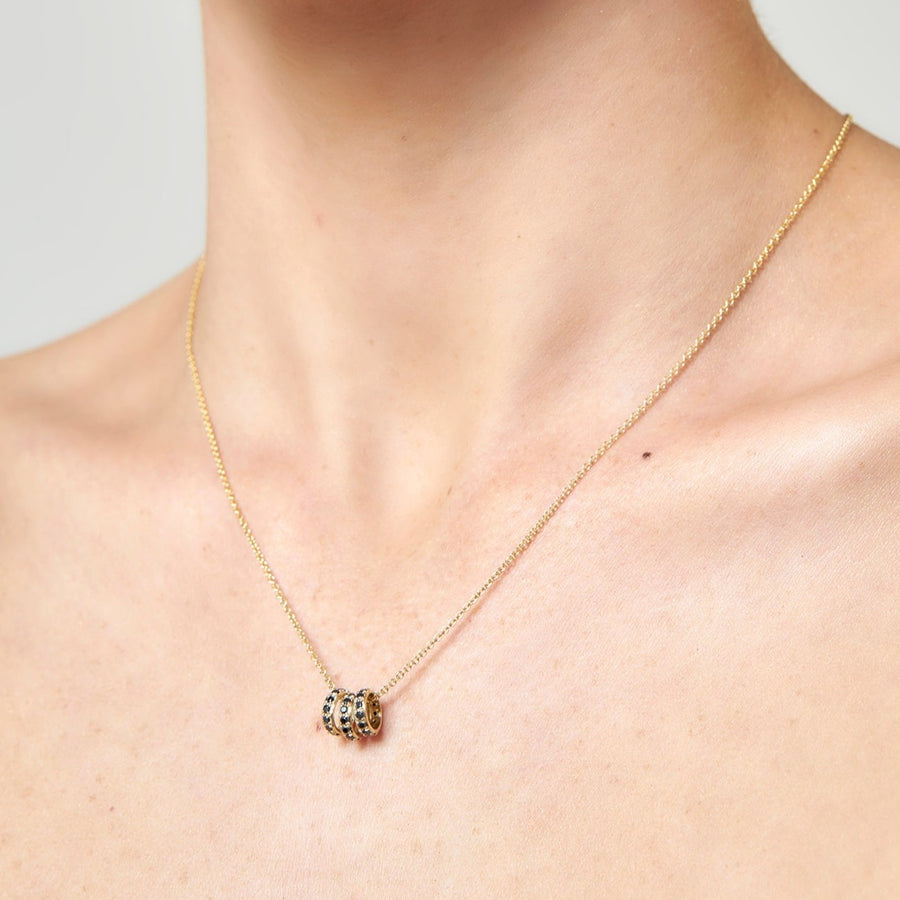 9ct Gold Black Diamond Triple Hoop Pendant & Chain