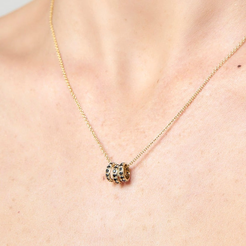 9ct Gold Black Diamond Triple Hoop Pendant