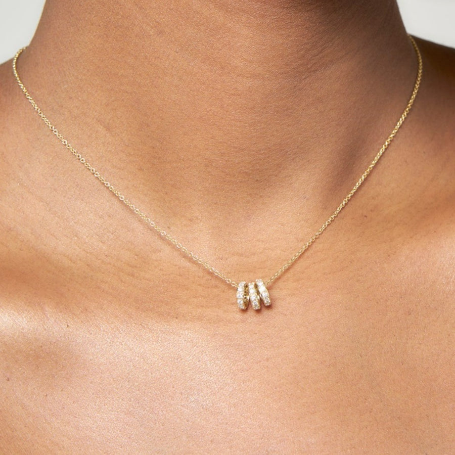 9ct Gold White Diamond Triple Hoop Pendant & Chain