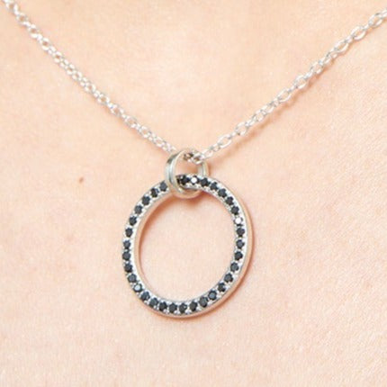 Sterling Silver Pavé Black Diamond Circle Pendant