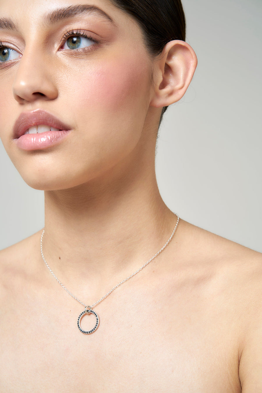 Sterling Silver Pavé Black Diamond Circle Pendant