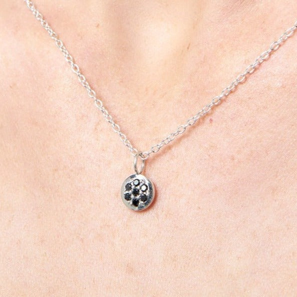 Sterling Silver Pavé Black Diamond Round Pendant