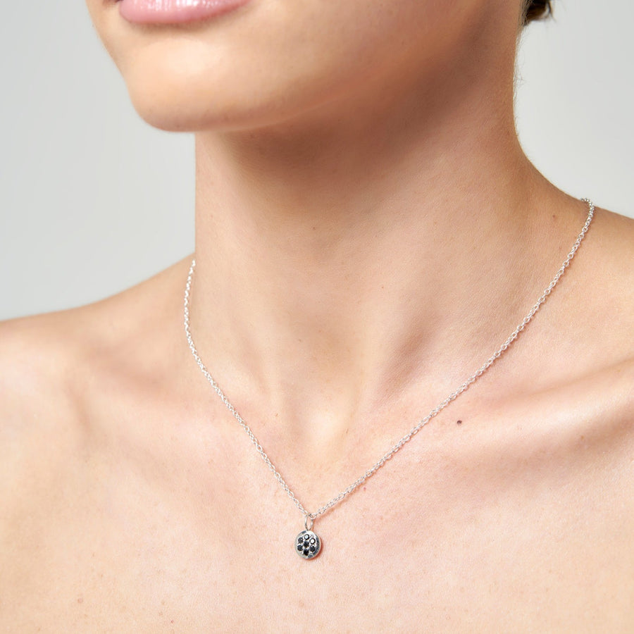 Sterling Silver Pavé Black Diamond Round Pendant & Chain