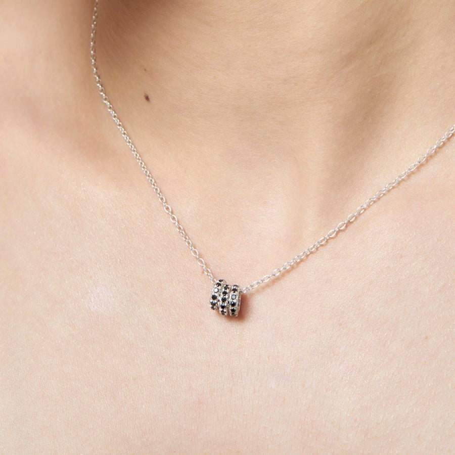 Sterling Silver Black Diamond Triple Hoop Pendant & Chain