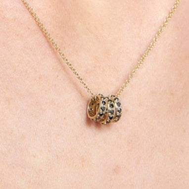 9ct Gold Black Diamond Triple Hoop Pendant & Chain