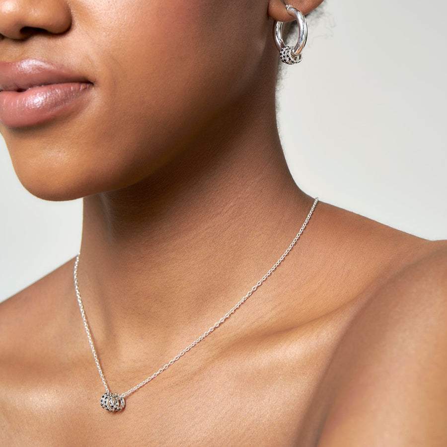 Sterling Silver Black Diamond Triple Hoop Pendant & Chain