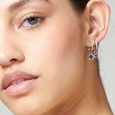 Sterling Silver Oval Pavé Diamond Earrings
