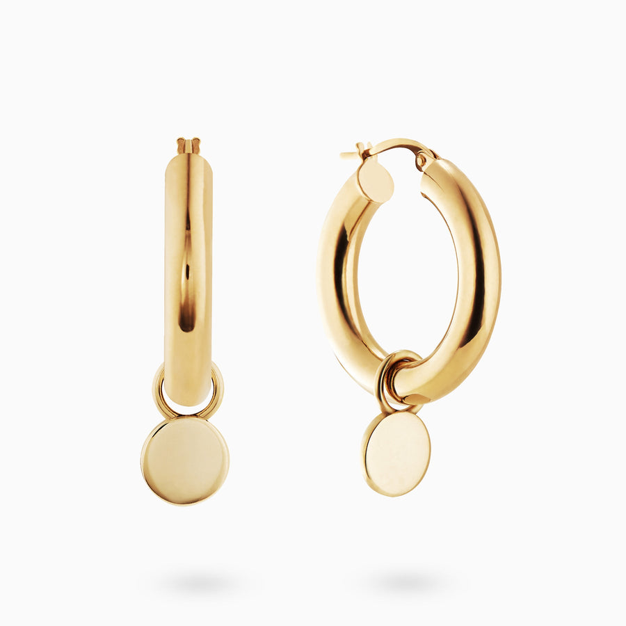 9ct Gold Round Disc Hoop Charms