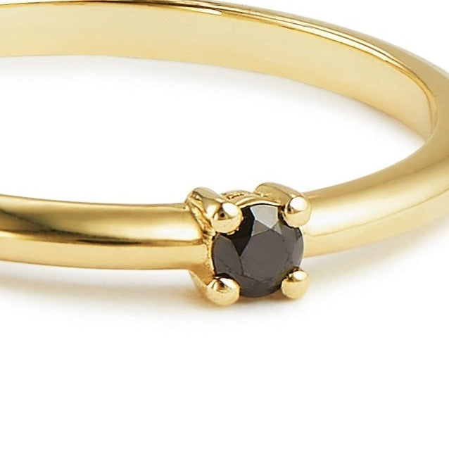 9ct Gold Dainty Black Diamond Solitaire Ring