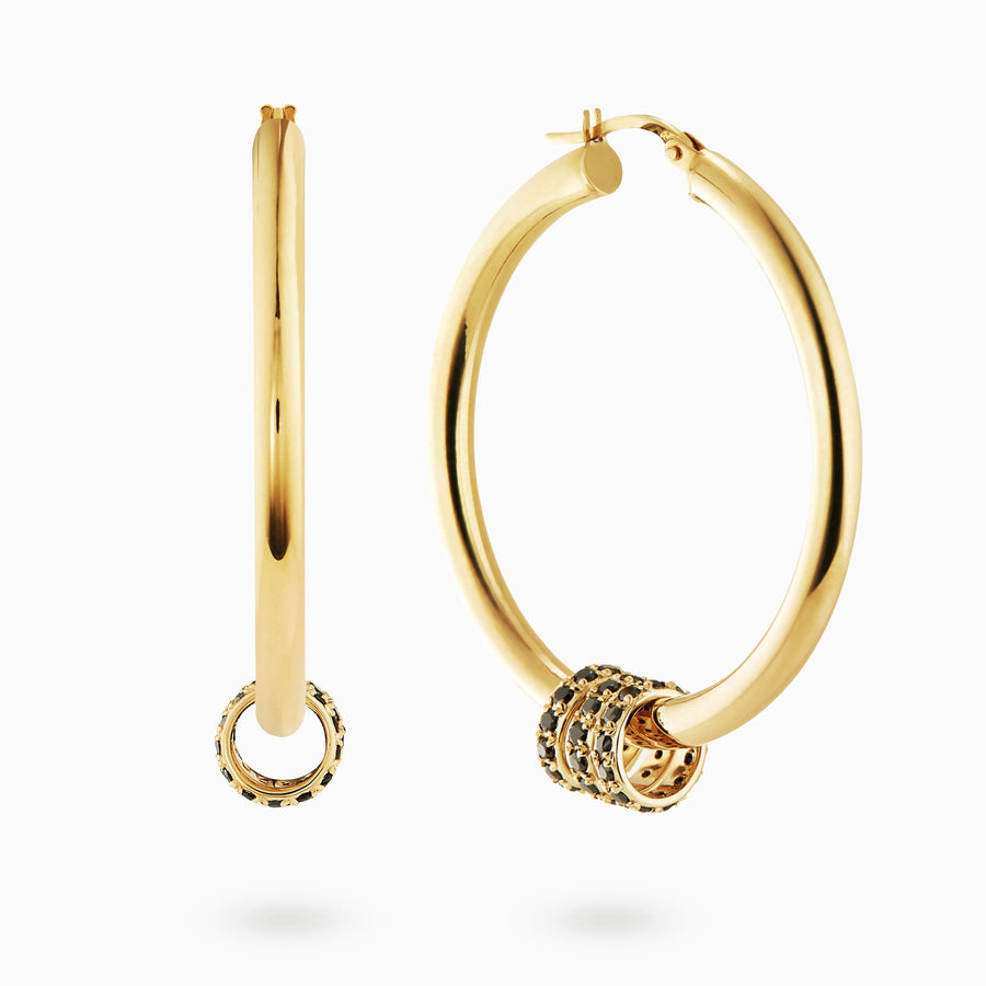 9ct Gold Black Diamond Pavé Hoop Charms