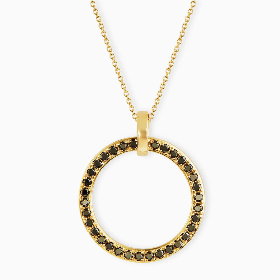 9ct Gold Pavé Black Diamond Circle Pendant & Chain