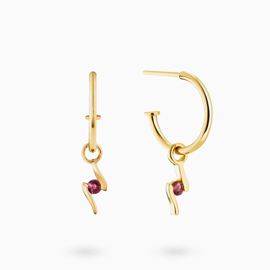 9ct Gold Pink Tourmaline Hoop Earrings