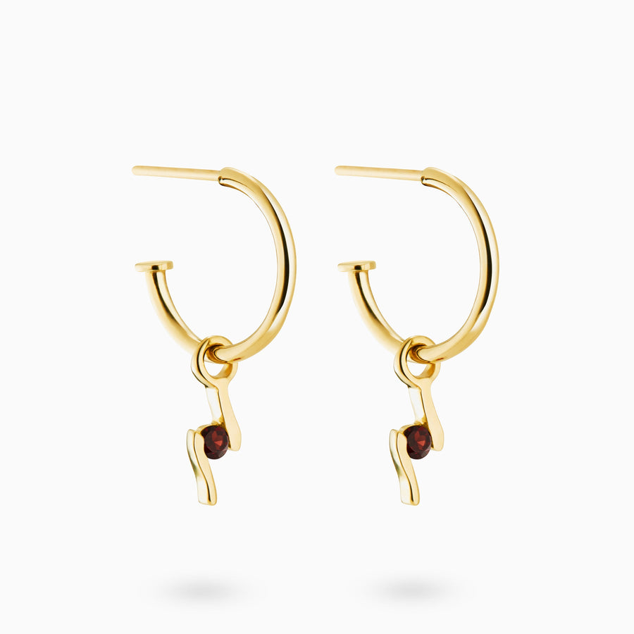 9ct Gold Red Garnet Hoop Earrings