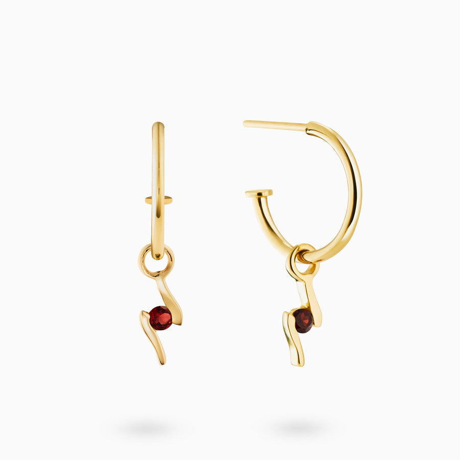 9ct Gold Red Garnet Hoop Earrings