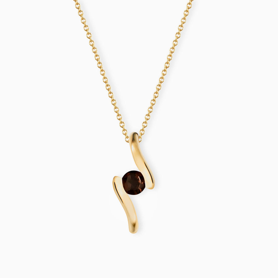 9ct Gold Smokey Quartz Pendant & Chain