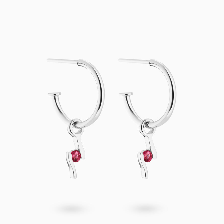 Sterling Silver Pink Tourmaline Hoop Earrings