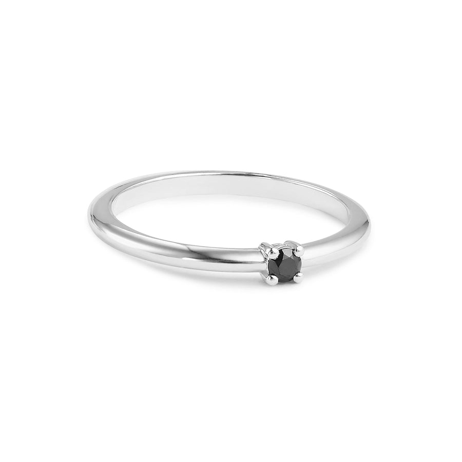 Sterling Silver Black Diamond Dainty Solitaire Ring