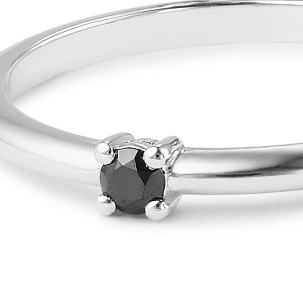Sterling Silver Black Diamond Dainty Solitaire Ring