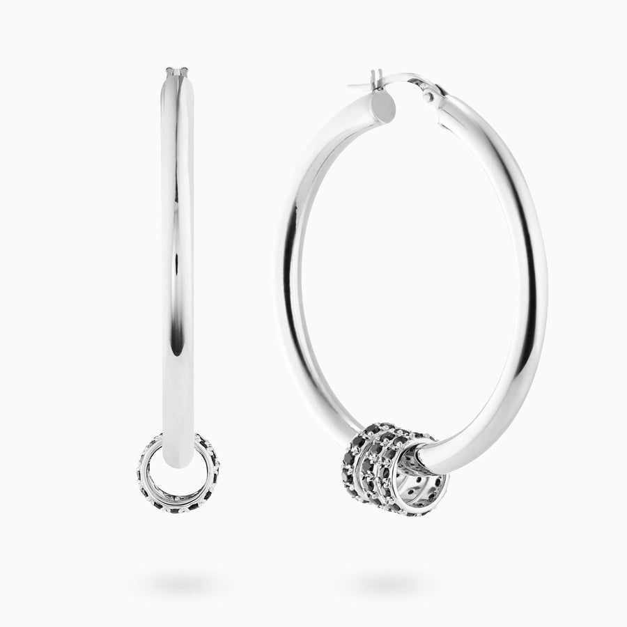 Sterling Silver Black Diamond Pavé Hoop Charms
