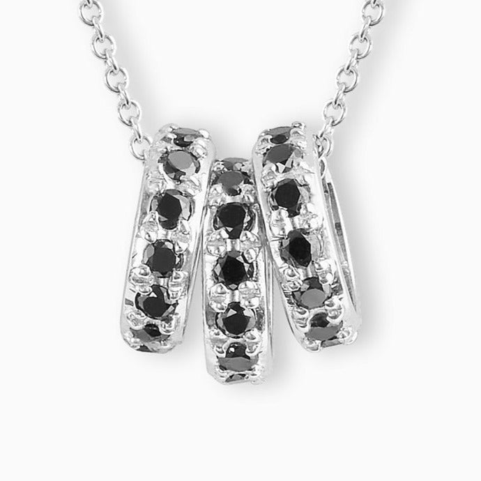 Sterling Silver Black Diamond Triple Hoop Pendant & Chain