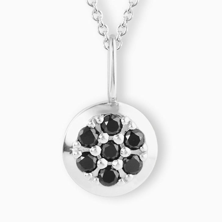 Sterling Silver Pavé Black Diamond Round Pendant & Chain