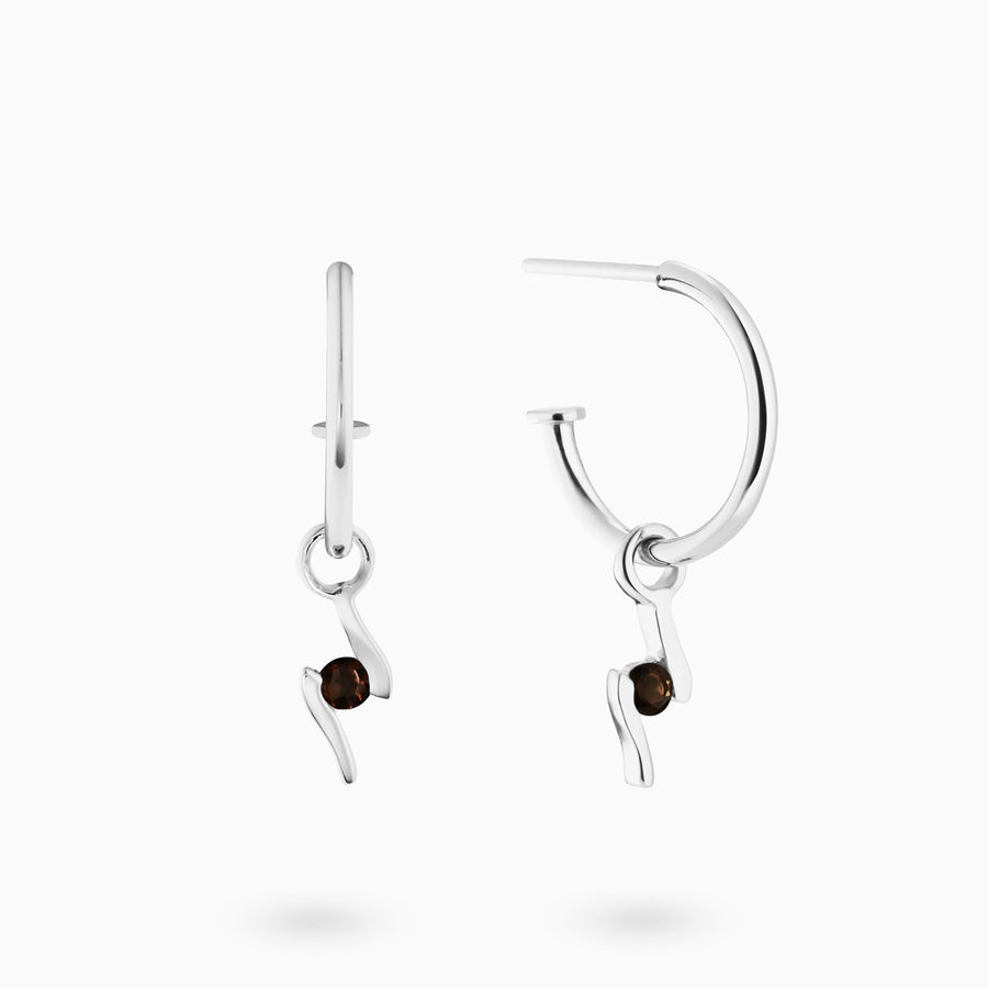 Sterling Silver Smokey Quartz Hoop Earrings