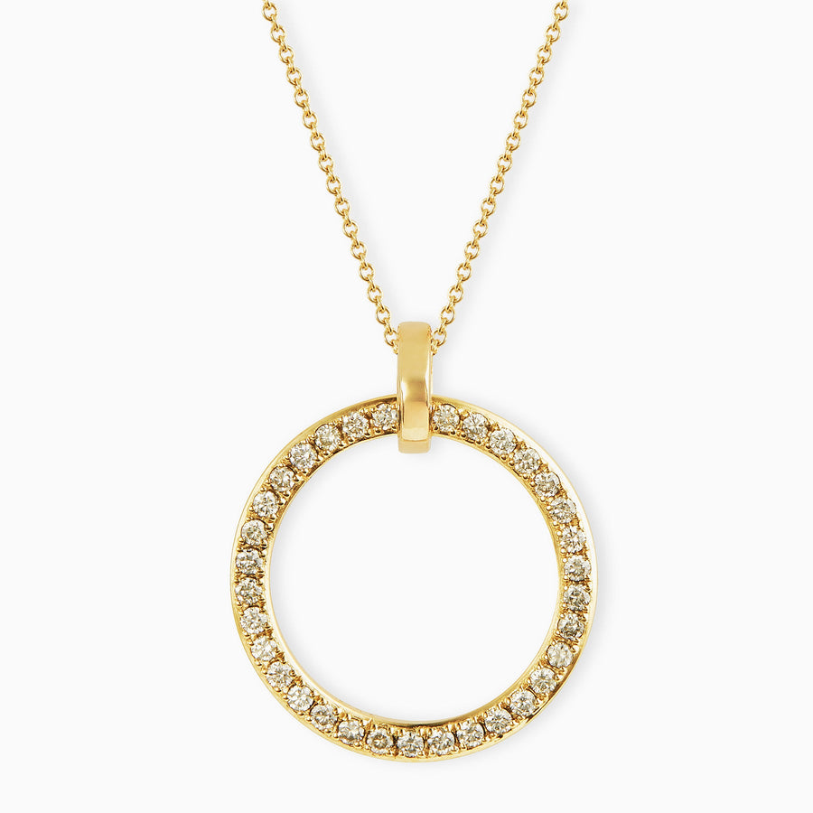 9ct Gold Pavé White Diamond Circle Pendant & Chain