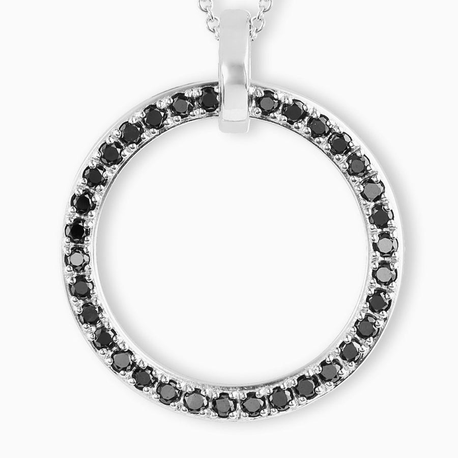 Sterling Silver Pavé Black Diamond Circle Pendant & Chain