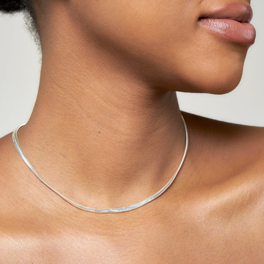 Sterling Silver Herringbone Chain Necklace 40cm